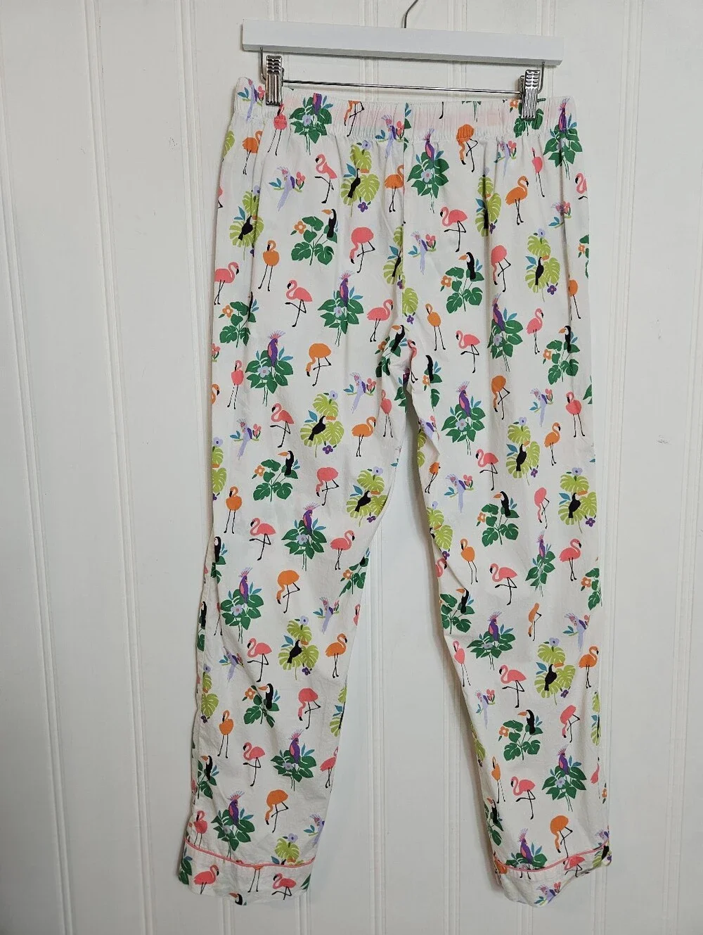 The Company Store Pajama Top S Cotton Poplin Tropical Flamingo Birds Print White